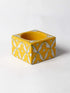 Blue Pottery Candle Holder Set -White Leaf With Yallow base